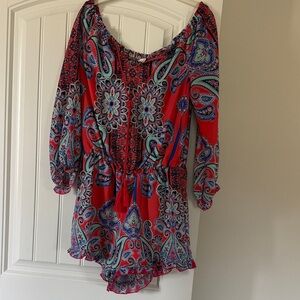 VENUS Vibrant Red and Blue Paisley Blouse